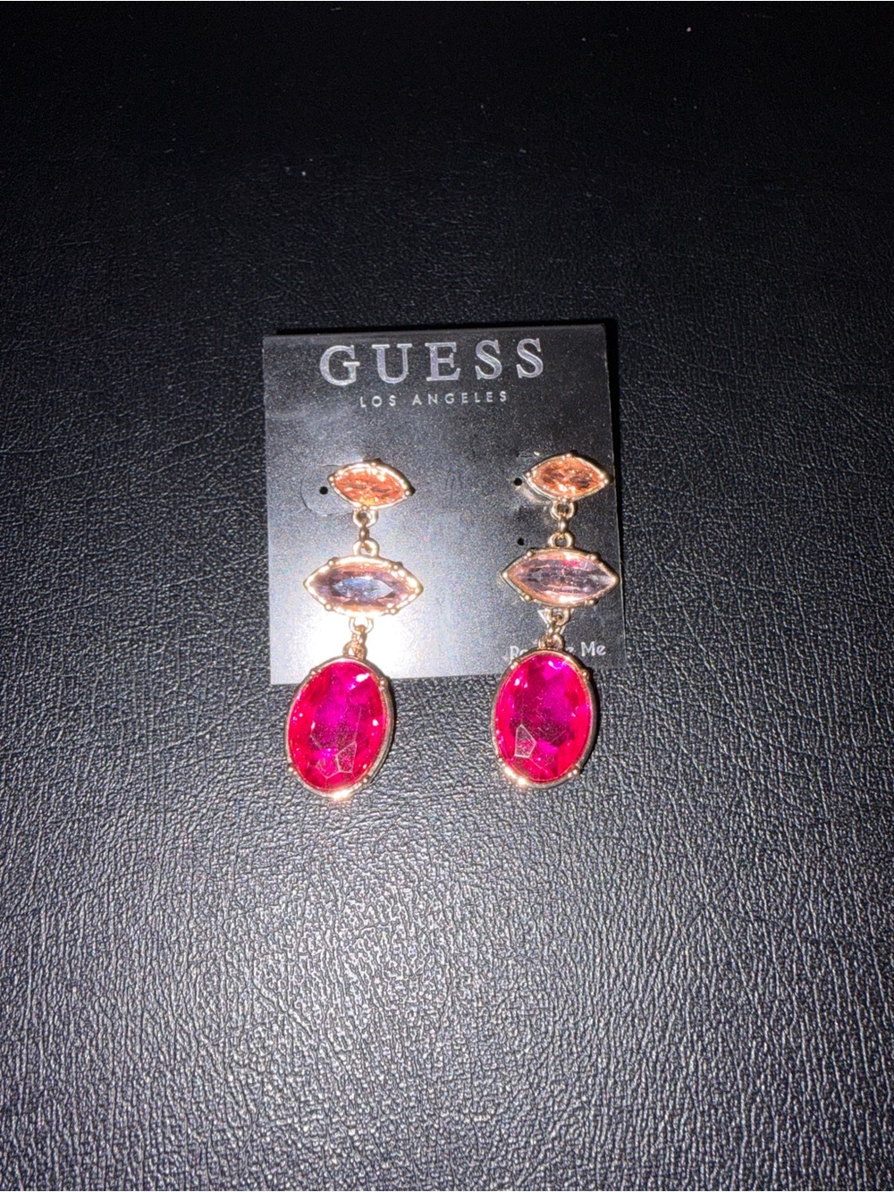 🆕 GUESS Gold-Tone Earrings with Fuchsia and Blush Stones